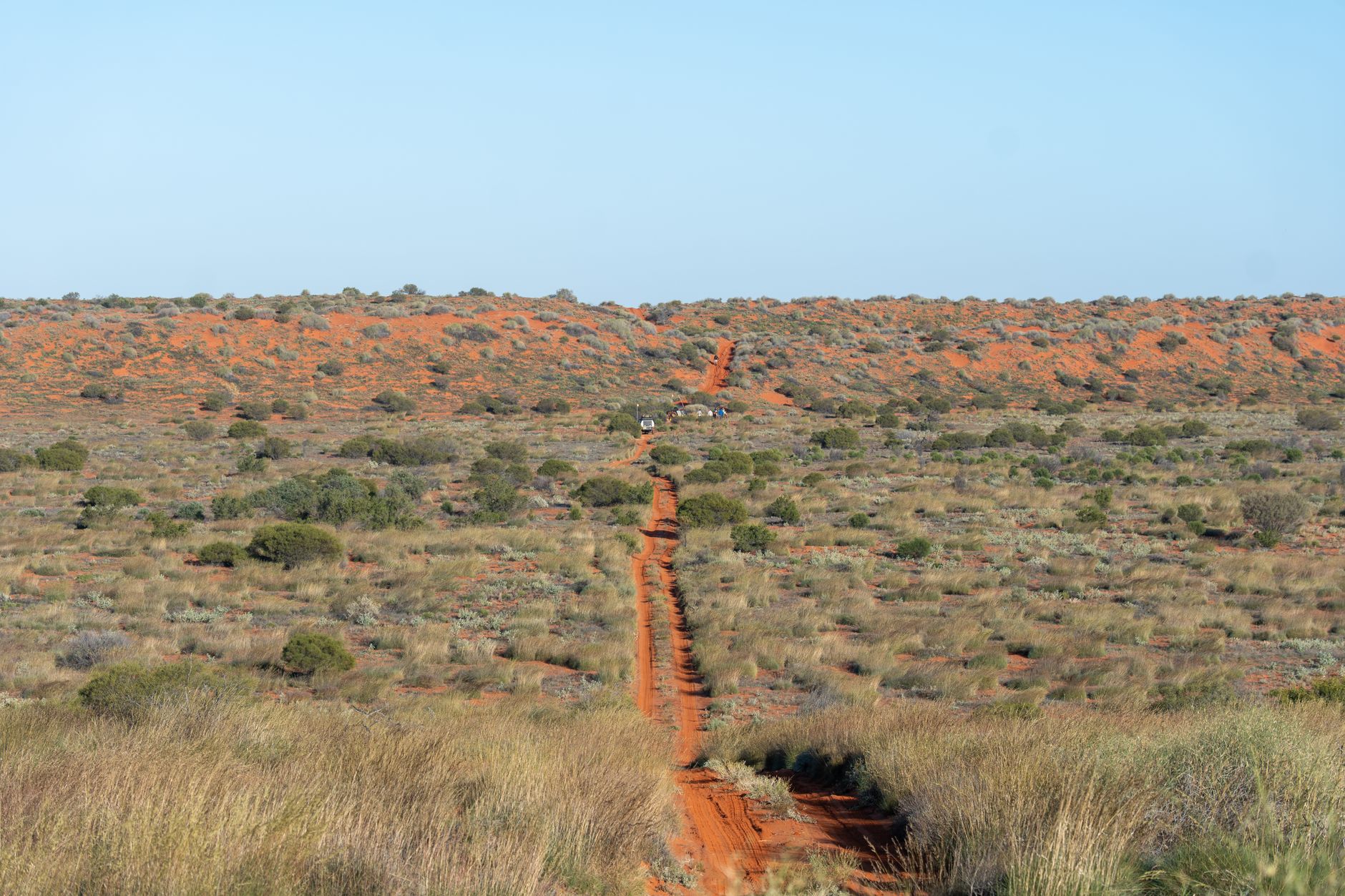 Remote road cutting through South Australian outback country.