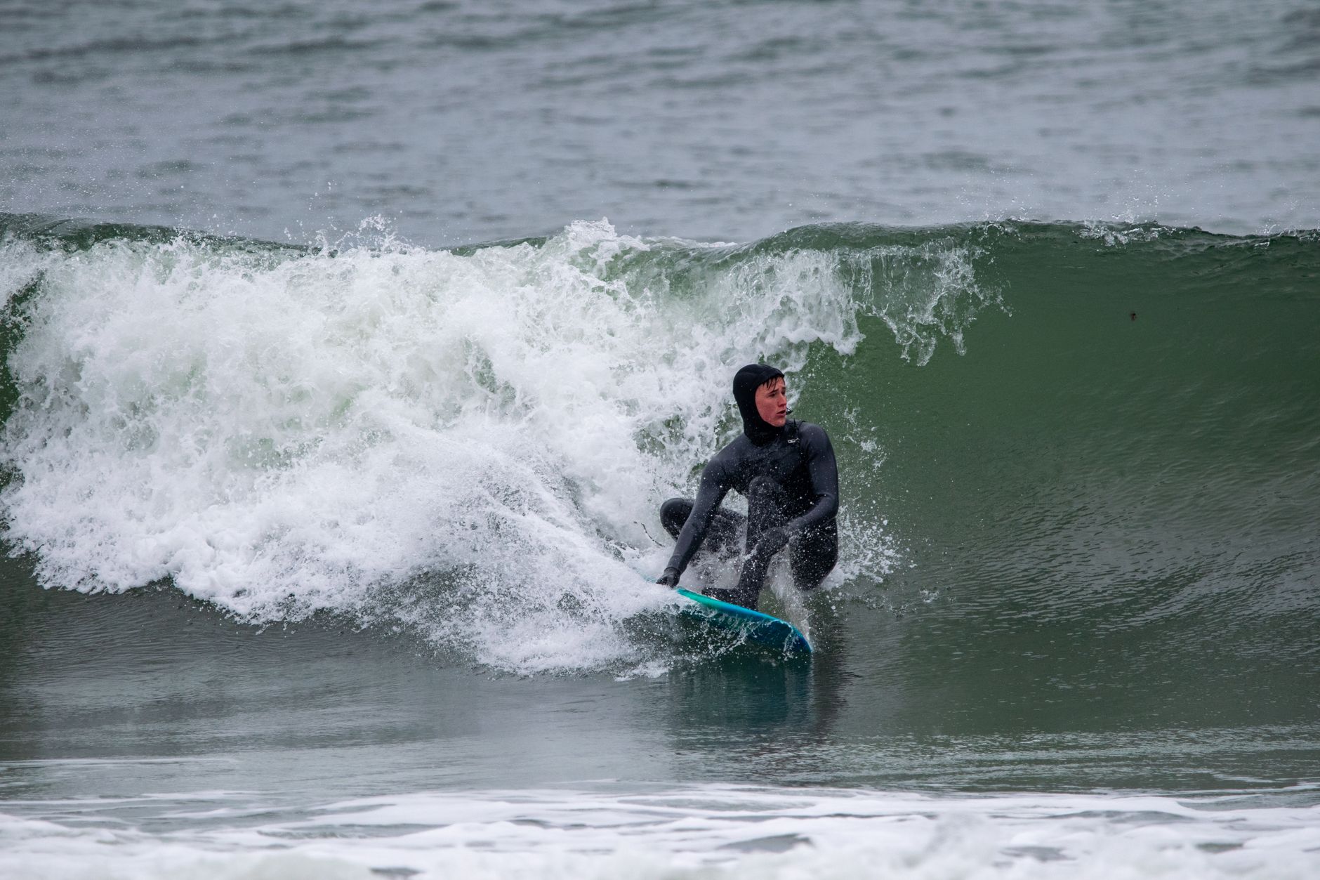 Winter wetsuit surfer in Australian cold-water conditions