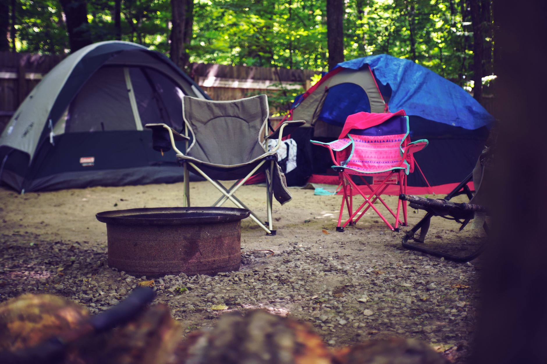 Camping chairs set up outdoors